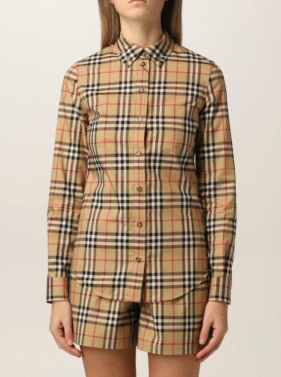 Burberry Check Stretch Cotton Button Down Shirt size 6
