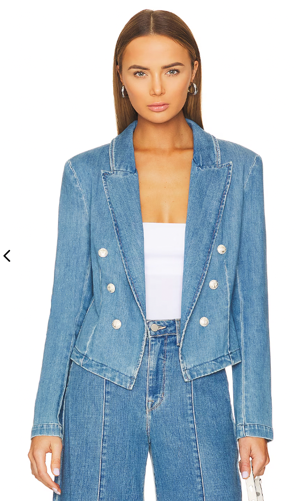 L'Agence Wayne Denim Double Breasted Cropped Blazer size M