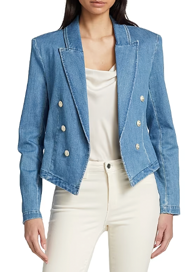 L'Agence Wayne Denim Double Breasted Cropped Blazer size M