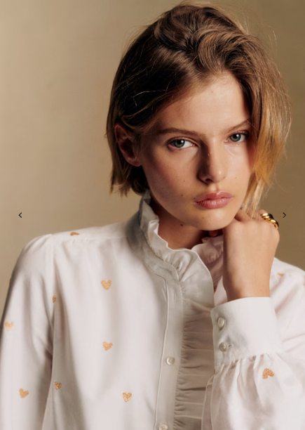 Sezane Chlo Shirt Gold Heart Embroidery size 34 US 2