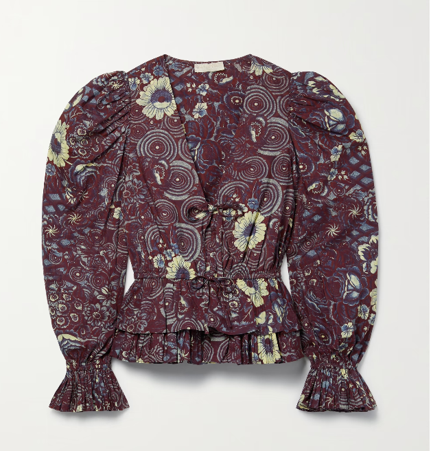 Ulla Johnson Ren Ruffled Printed Cotton Blouse size 4