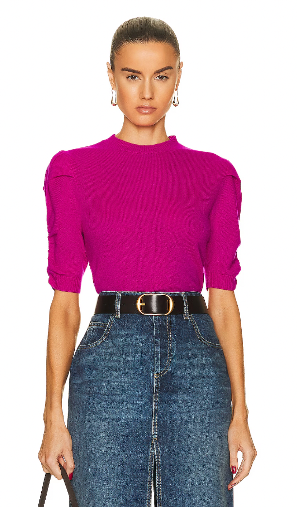 Frame Ruched Sleeve Cashmere Sweater Magenta size M