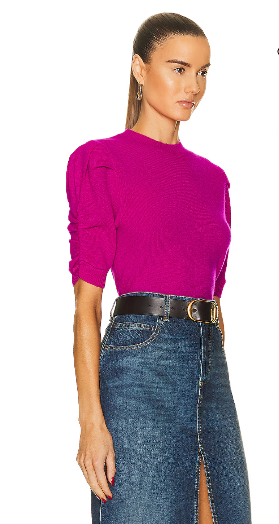 Frame Ruched Sleeve Cashmere Sweater Magenta size M