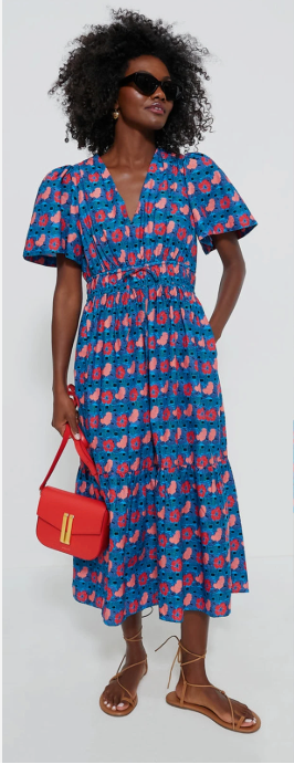 Tuckernuck Retro Floral Mitchell Blue Red Empire Waist Maxi Dress size XXXL