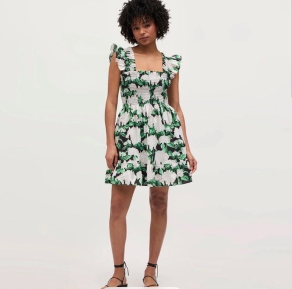 Hill House Elizabeth Mini Nap Dress in Night Bloom Green size XXS