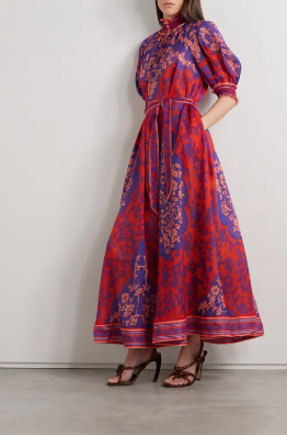 Zimmermann Raie Swing Belted Printed Ramie Maxi Dress size 2 US 8