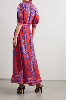 Zimmermann Raie Swing Belted Printed Ramie Maxi Dress size 2 US 8