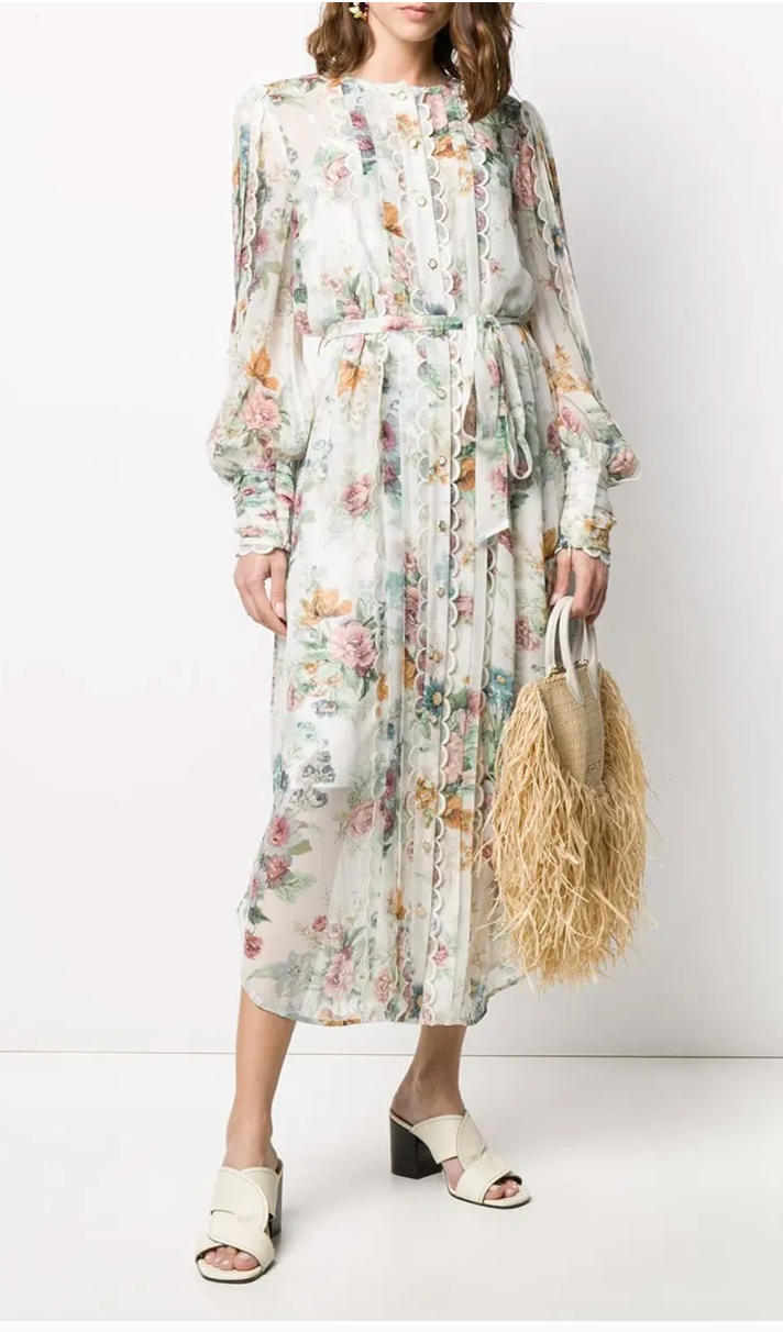 Zimmermann Wavelength Silk Floral Midi Dress size 1 US 6
