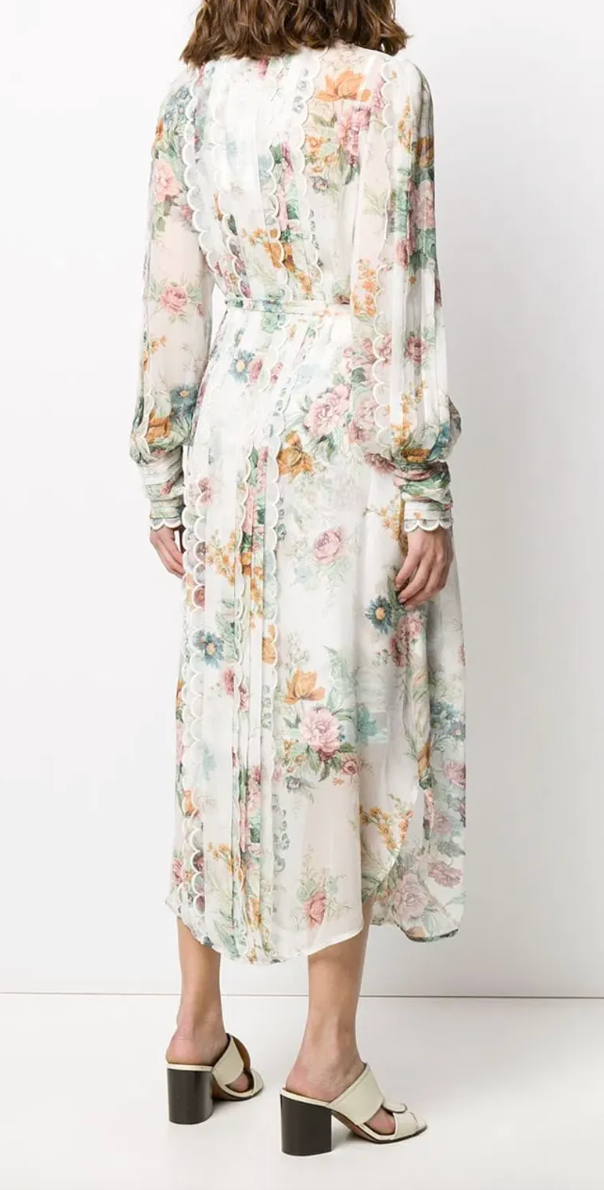 Zimmermann Wavelength Silk Floral Midi Dress size 1 US 6