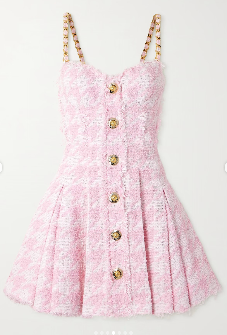 Balmain Strappy Houndstooth Tweed A-Line Dress size 40 US 8