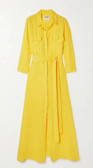 L'Agence Cameron Belted Linen Maxi Shirt Dress size S