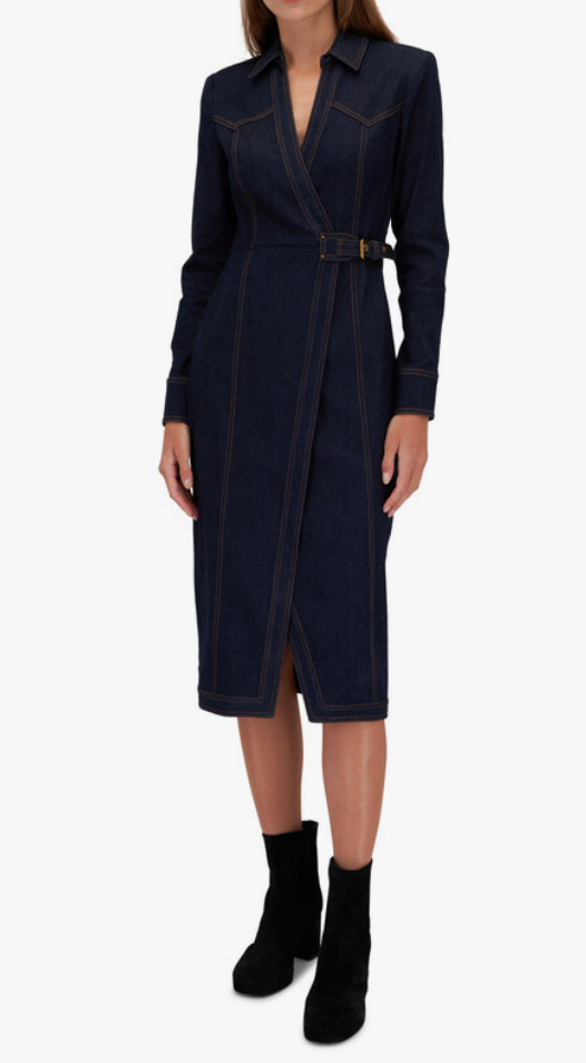 Veronica Beard Arlington Denim Wrap Dress In Dark Oxford size 0
