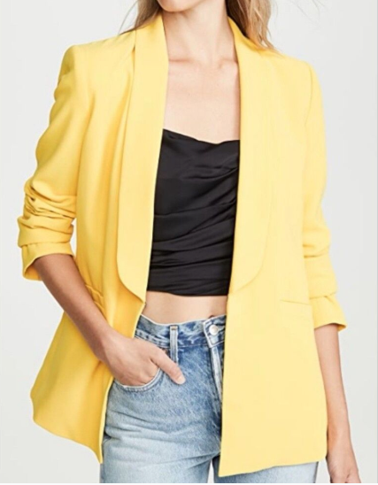 Alice and Olivia Skye Boxy Boyfriend Blazer Golden Rod Crepe size 4