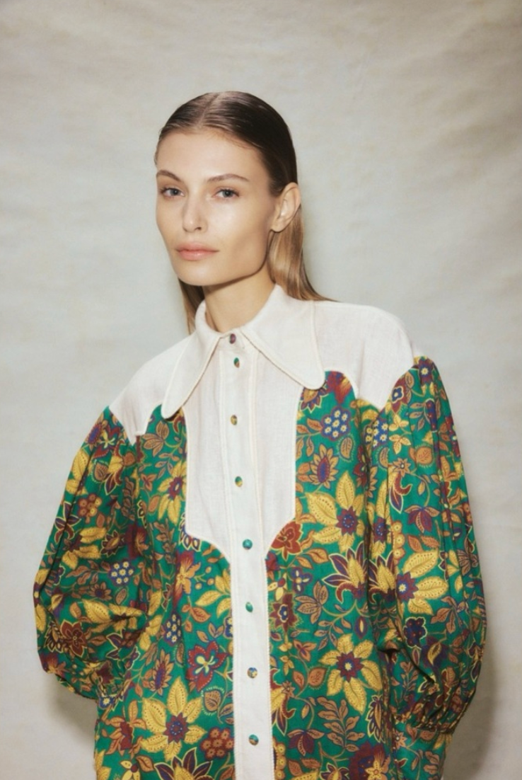 Alemais Isabella Paneled Floral-Print Linen Blouse size 8 US 4