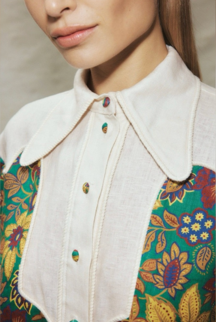 Alemais Isabella Paneled Floral-Print Linen Blouse size 8 US 4