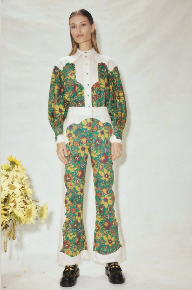 Alemais Isabella Paneled Floral-Print Linen Blouse size 8 US 4