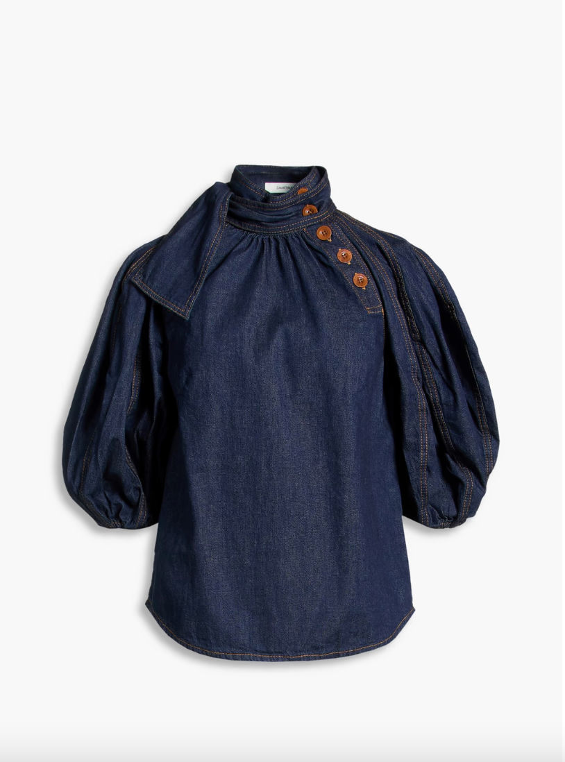 Zimmermann Gathered Denim Blouse size 2 US 8