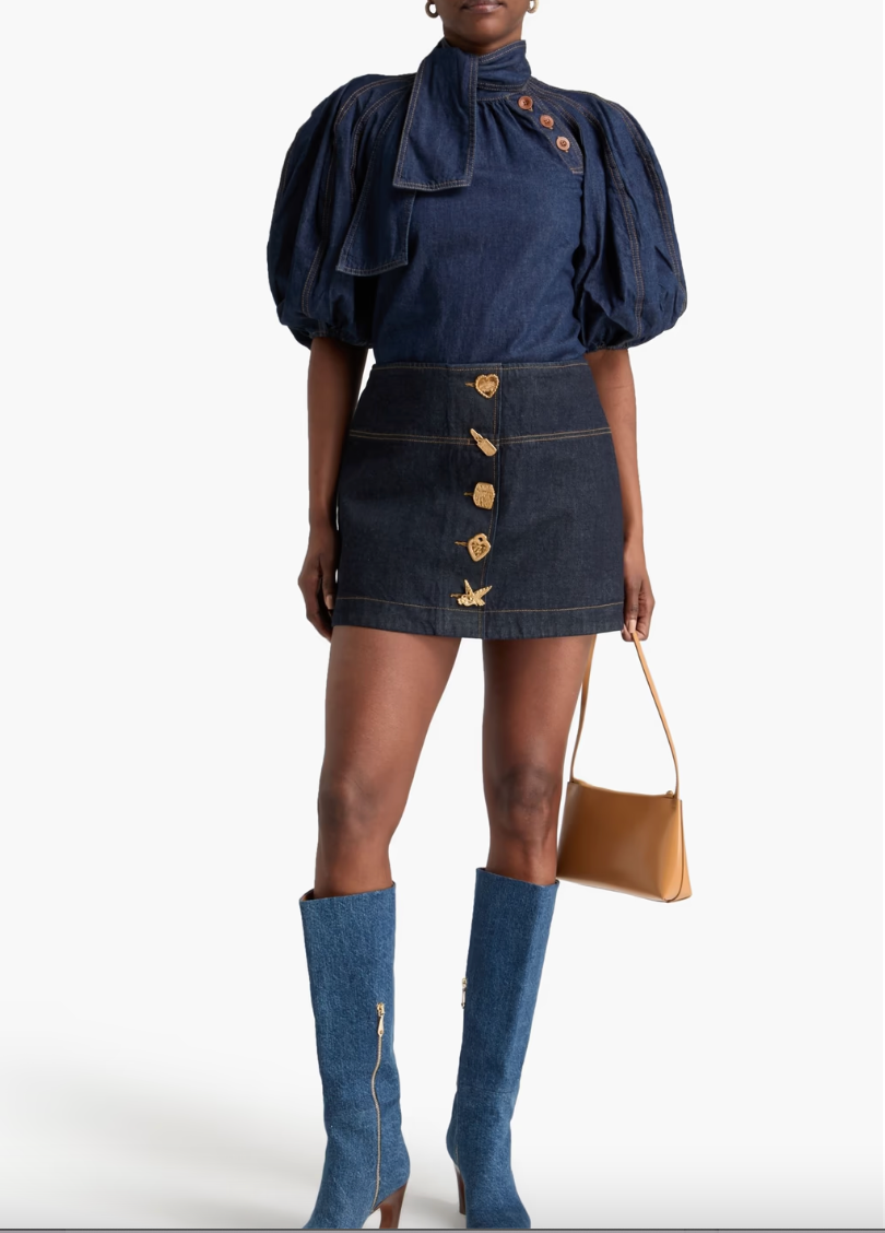 Zimmermann Gathered Denim Blouse size 2 US 8