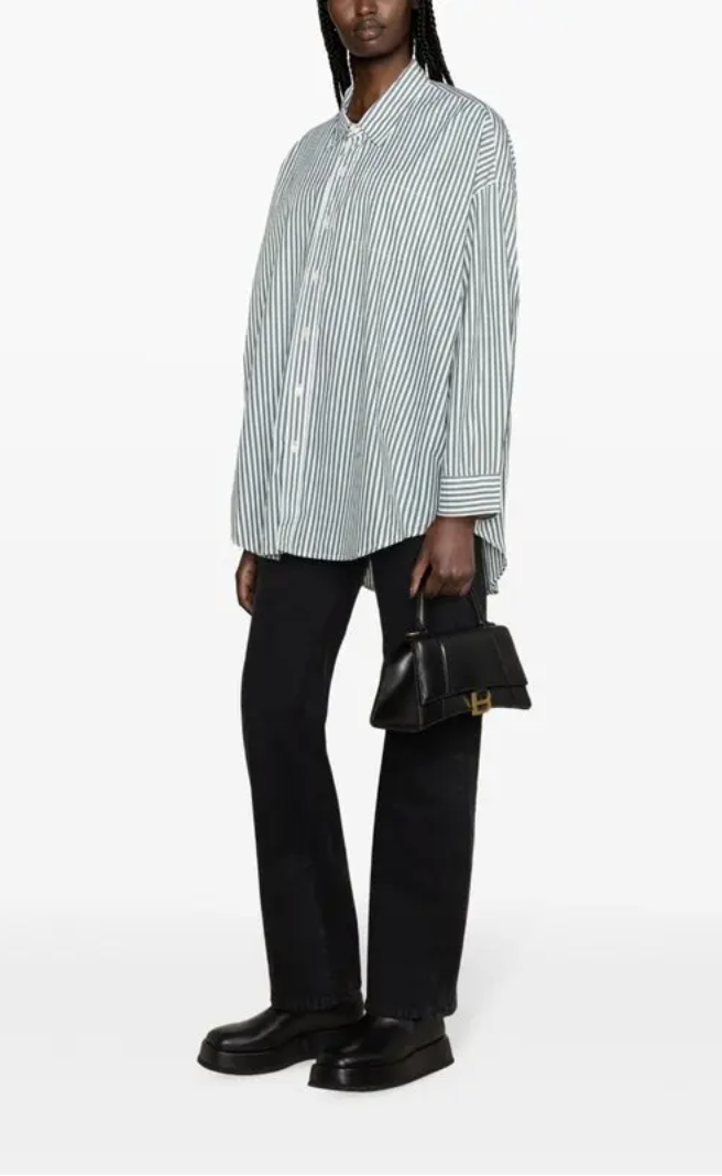 Denimist Button Front Shirt Green Stripe size XS