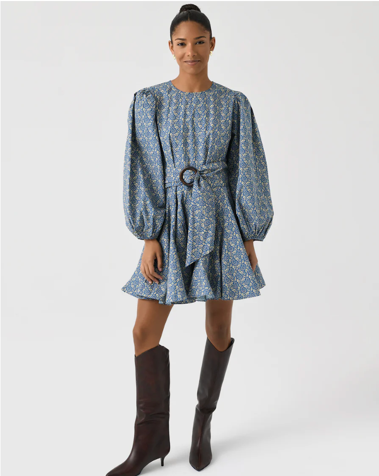 Rhode Jenny Mini Dress Blue Paisley size L
