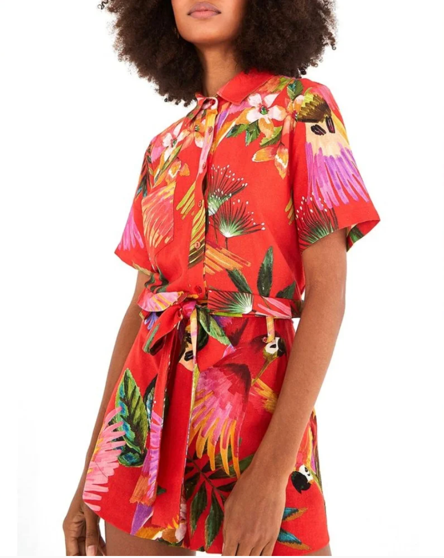 Farm Rio Red Macaw Romper size XL