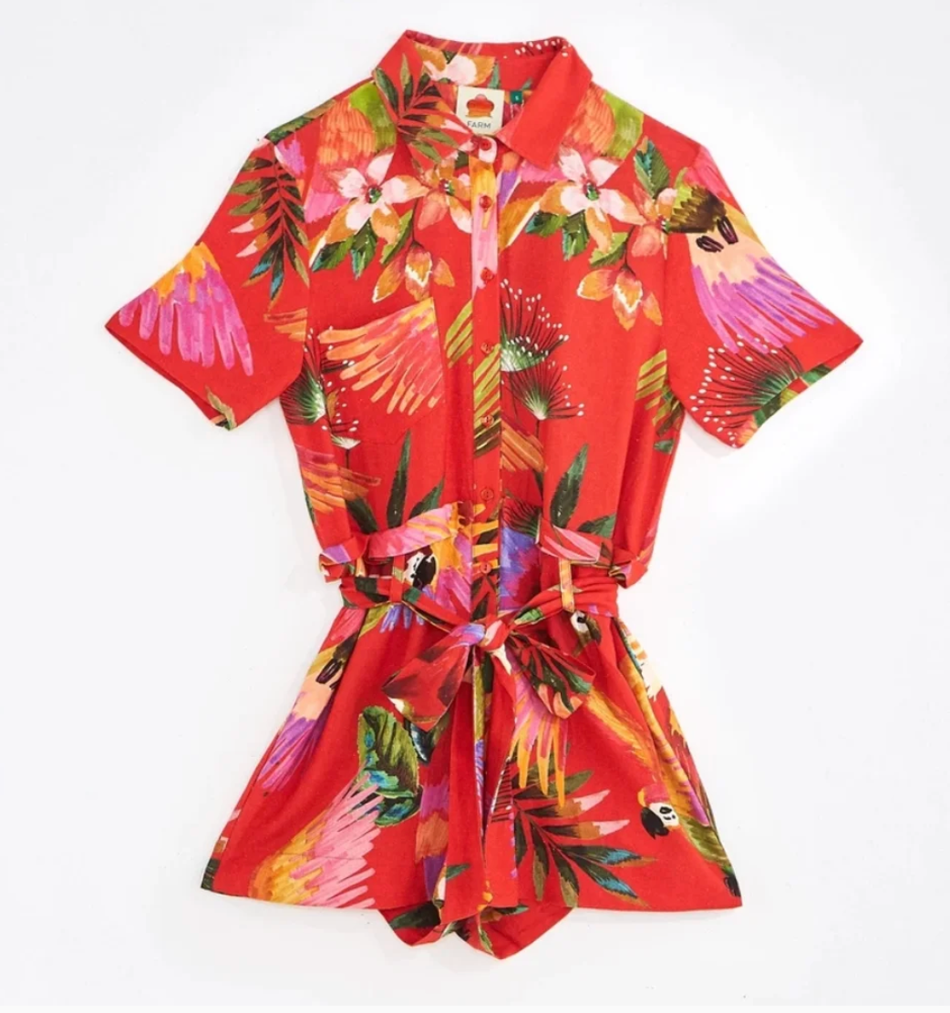 Farm Rio Red Macaw Romper size XL