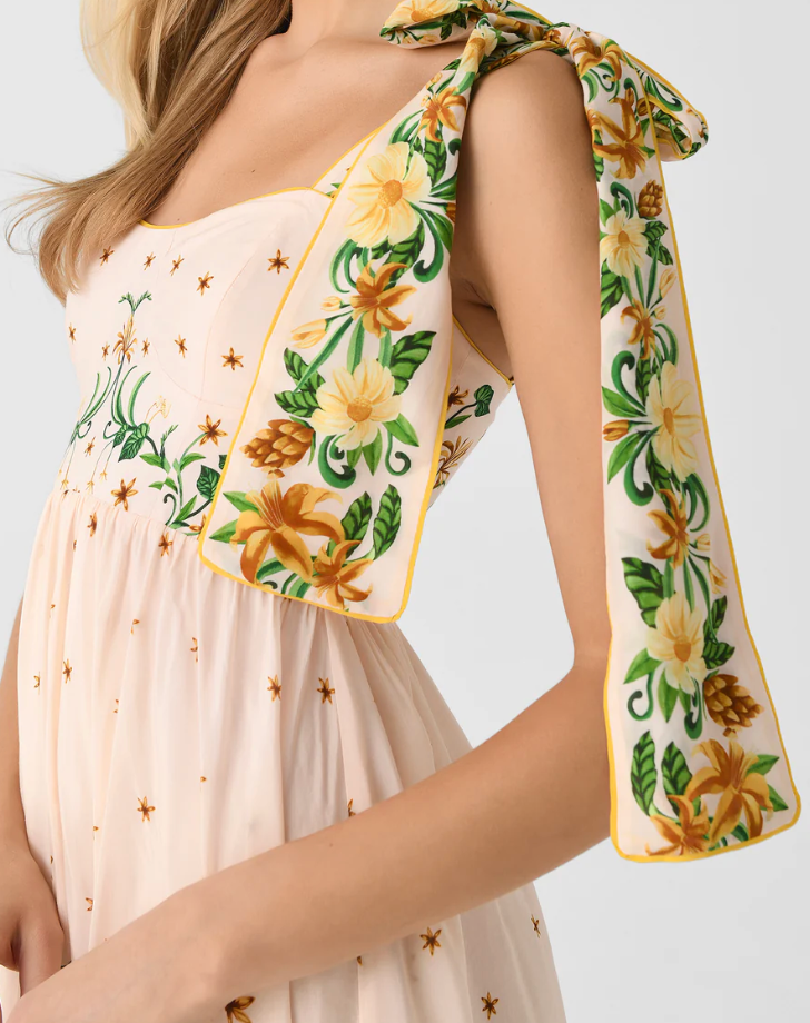 Farm Rio Botanical Beauty Laces Cup Midi Dress size XS