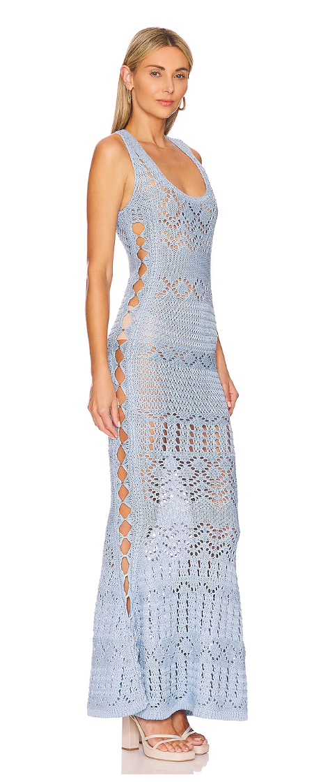 Alexis Karliah Dress Sky Blue Crochet Maxi size L