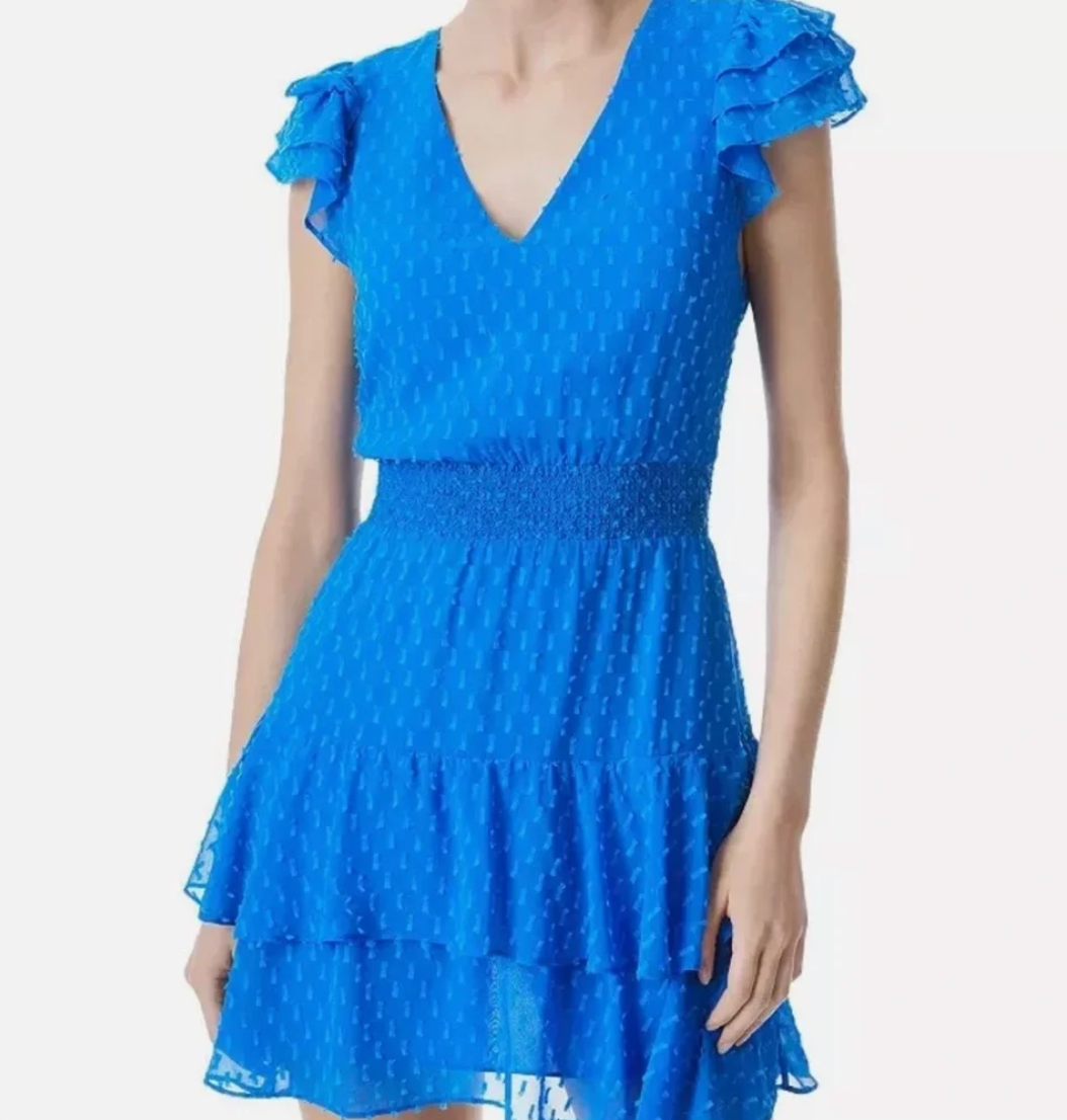 Alice and Olivia Markita Tiered Ruffled Mini Dress Palace Blue size 2