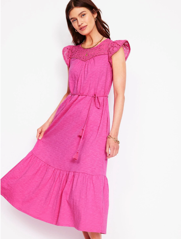 Boden Pink Juliet Broderie Midi Dress size 8