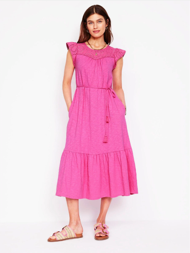 Boden Pink Juliet Broderie Midi Dress size 8