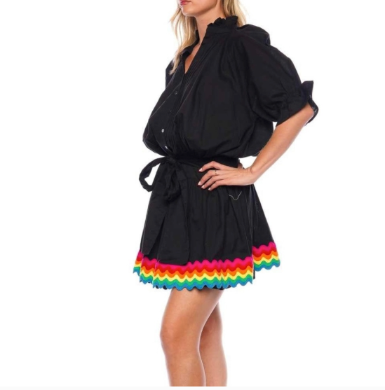Juliet Dunn Blouson Black Rainbow Mini Dress size 2