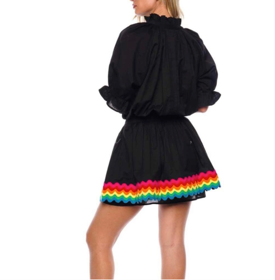 Juliet Dunn Blouson Black Rainbow Mini Dress size 2
