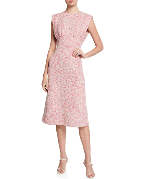 St. John Bouclé Slub Tweed Knit Midi Dress In Ceru size 10