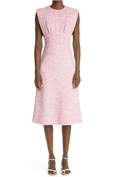 St. John Bouclé Slub Tweed Knit Midi Dress In Ceru size 10