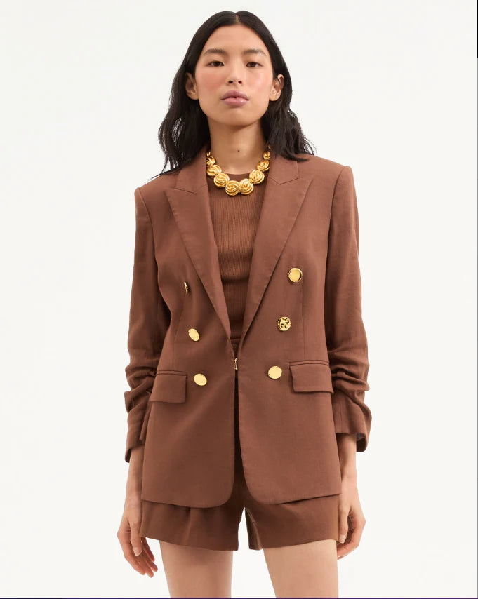 Veronica Beard Beacon Dickey Jacket in Brown with Gold Decorative Buttons size 10