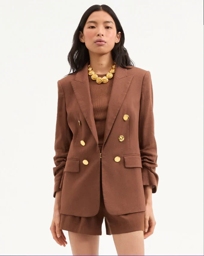 Veronica Beard Beacon Dickey Jacket in Brown with Gold Decorative Buttons size 6
