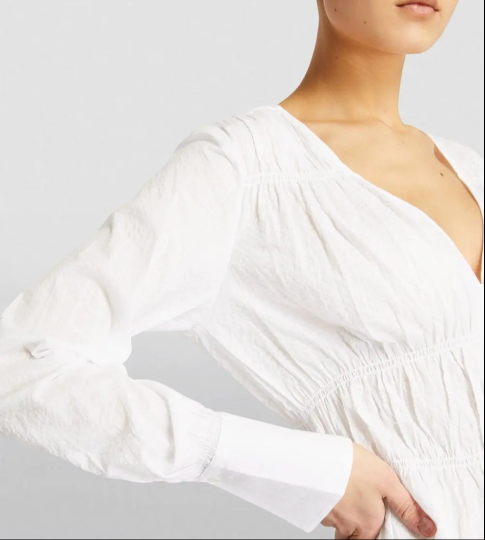 Frame White Rouched V Neck Blouse size M