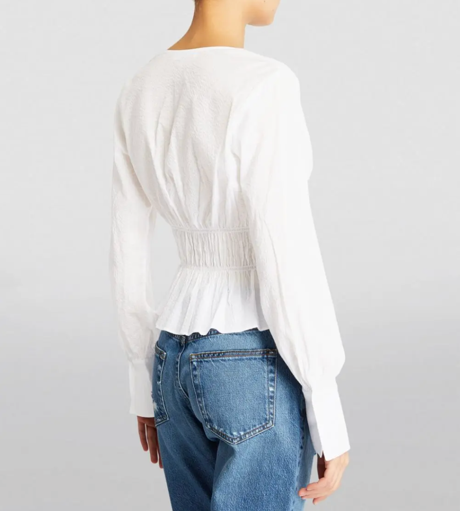 Frame White Rouched V Neck Blouse size M
