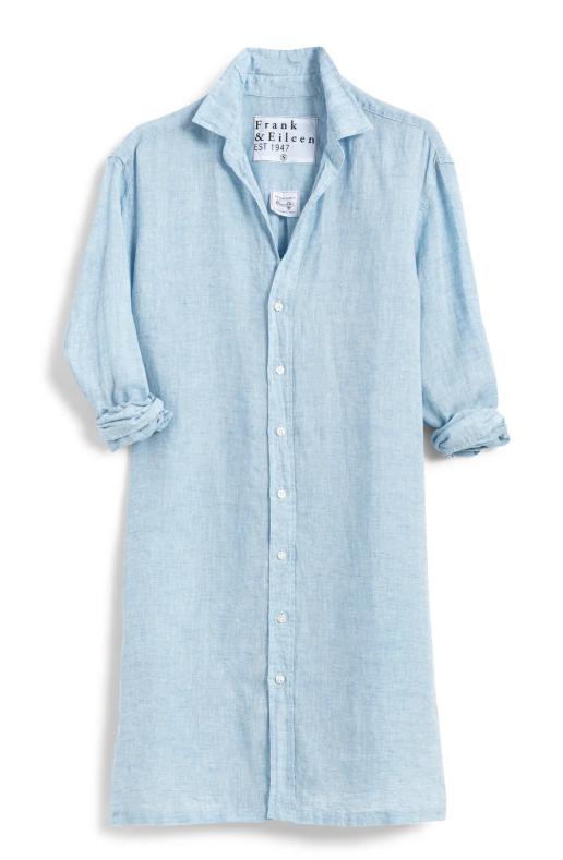Frank & Eileen Hunter Woven Button Up Dress in Heather Blue size L