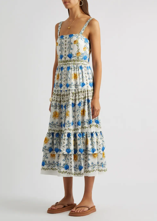 Borgo De Nor Daniela Floral-Print Cotton Midi Dress size 6