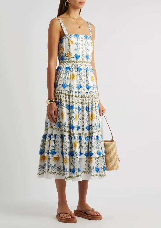 Borgo De Nor Daniela Floral-Print Cotton Midi Dress size 6