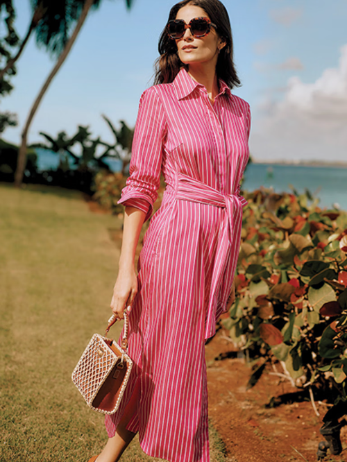 J. McLaughlin Pink Orla Midi Dress in Pink Stripe size XL