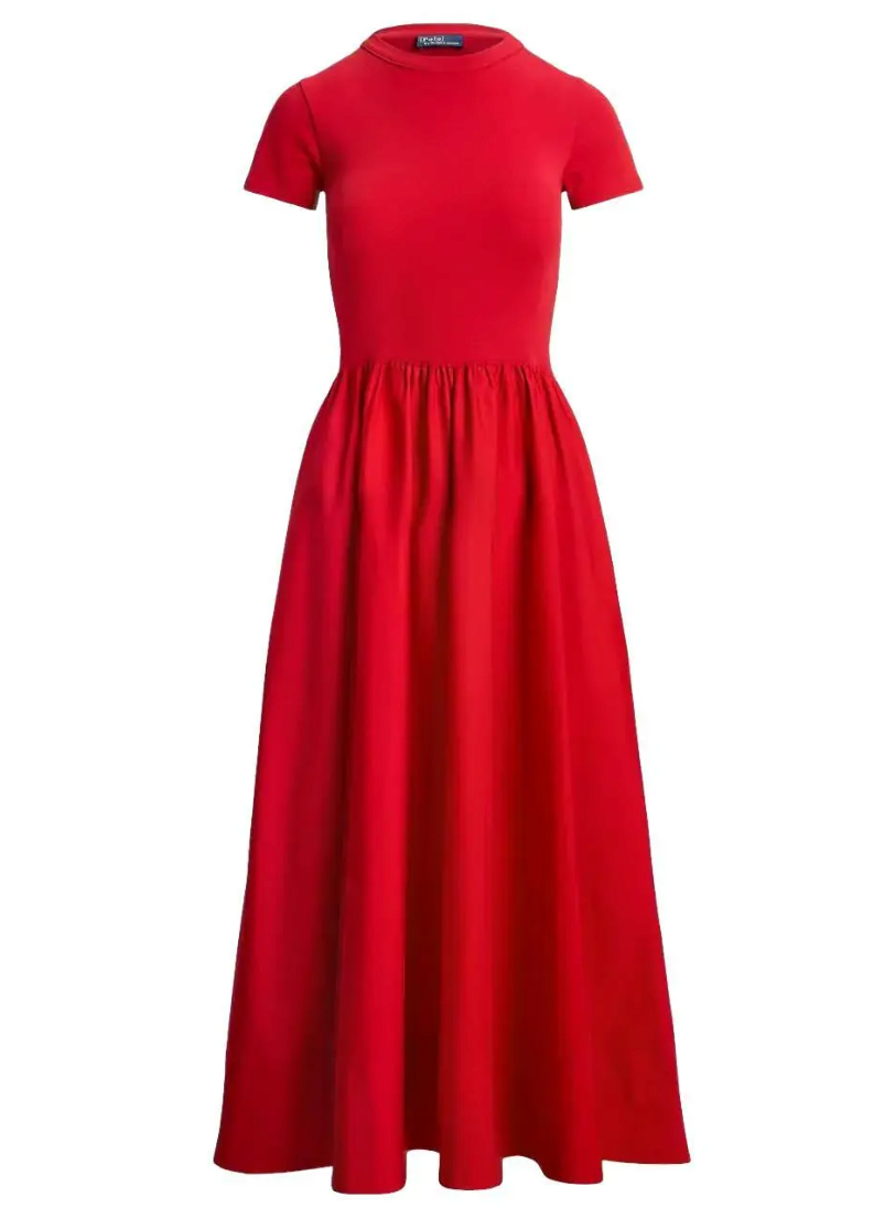 Polo Ralph Lauren Cotton Crew Neck Dress in Red size XXS