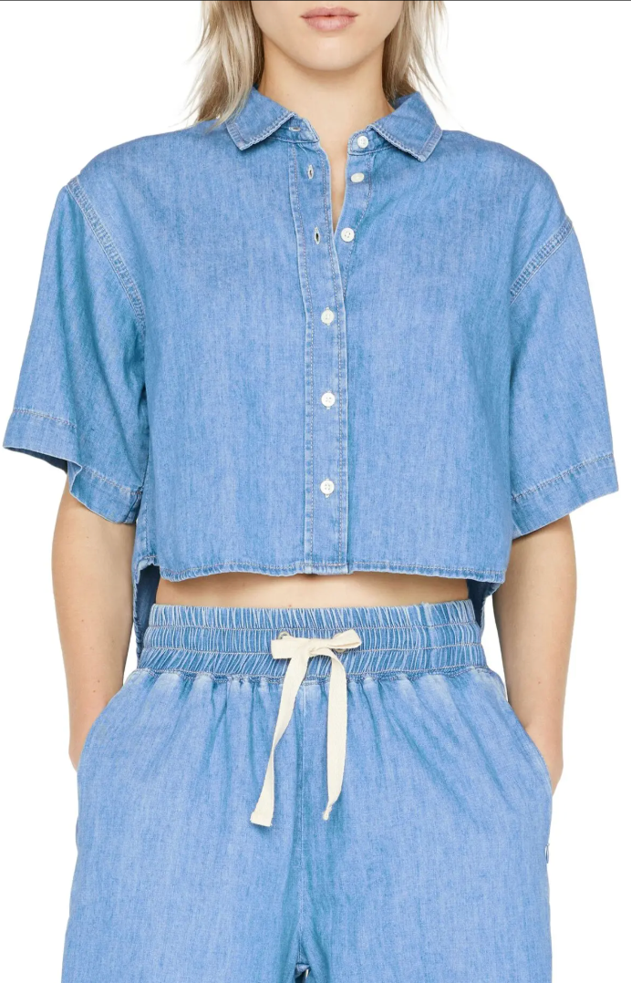 Frame Cropped Short sleeve Denim Shirt size S