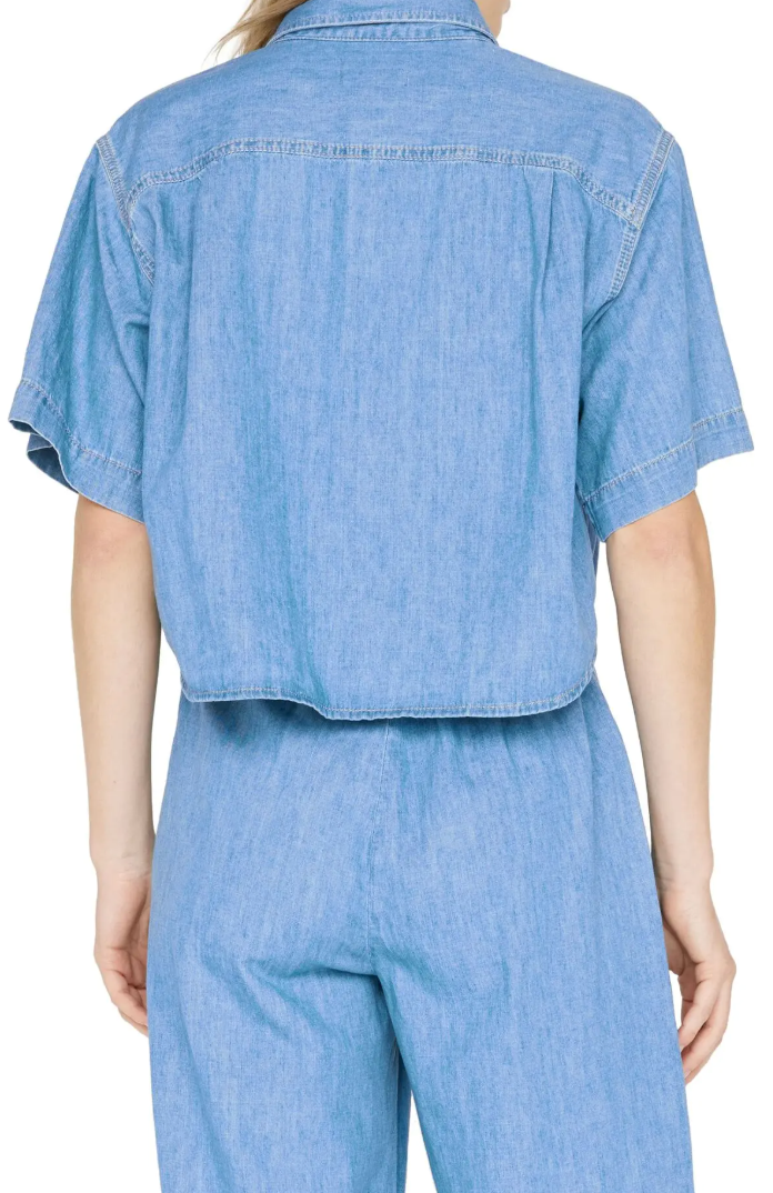 Frame Cropped Short sleeve Denim Shirt size S