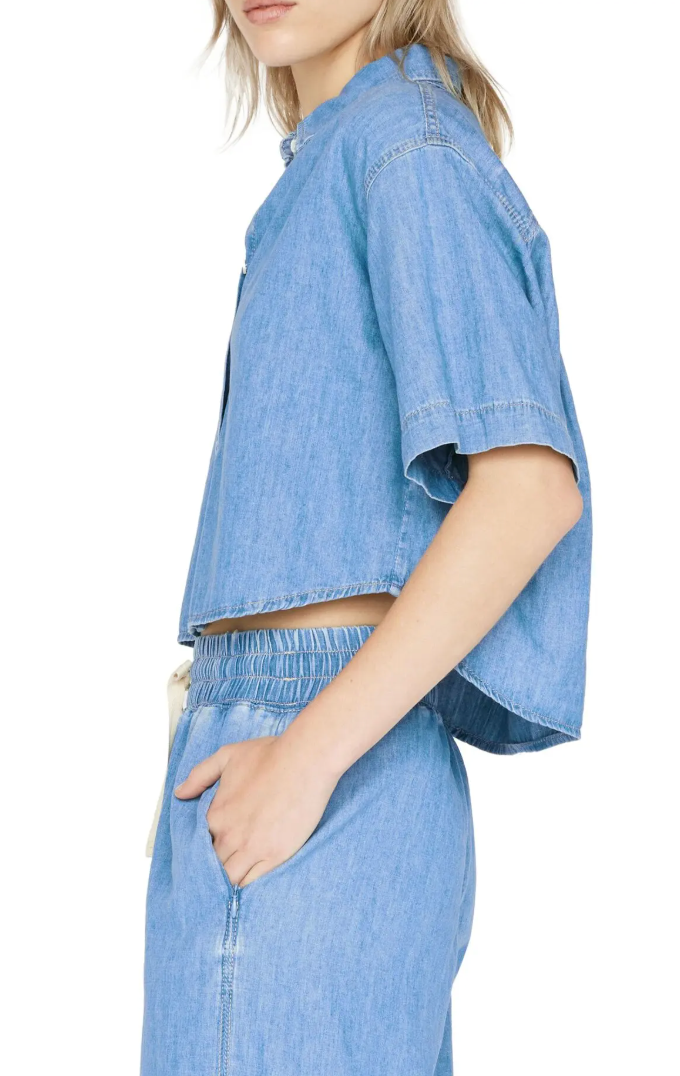 Frame Cropped Short sleeve Denim Shirt size S