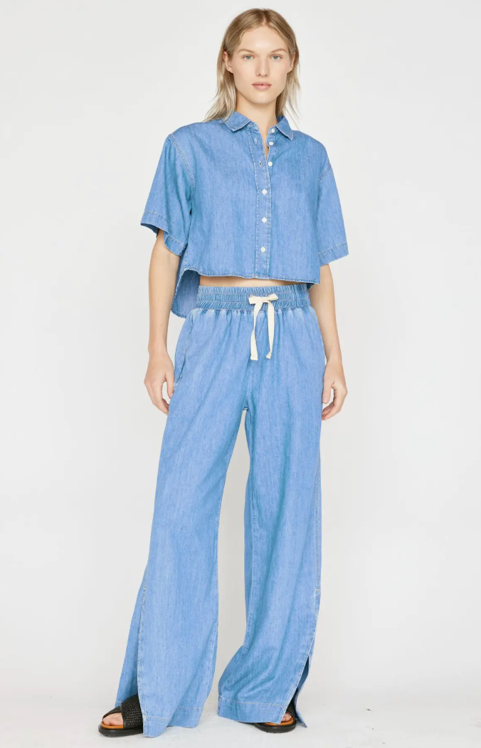 Frame Cropped Short sleeve Denim Shirt size S