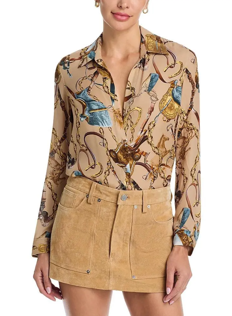 L'Agence Nina Silk Blouse in Dark Cappuccino Equestrian size XS