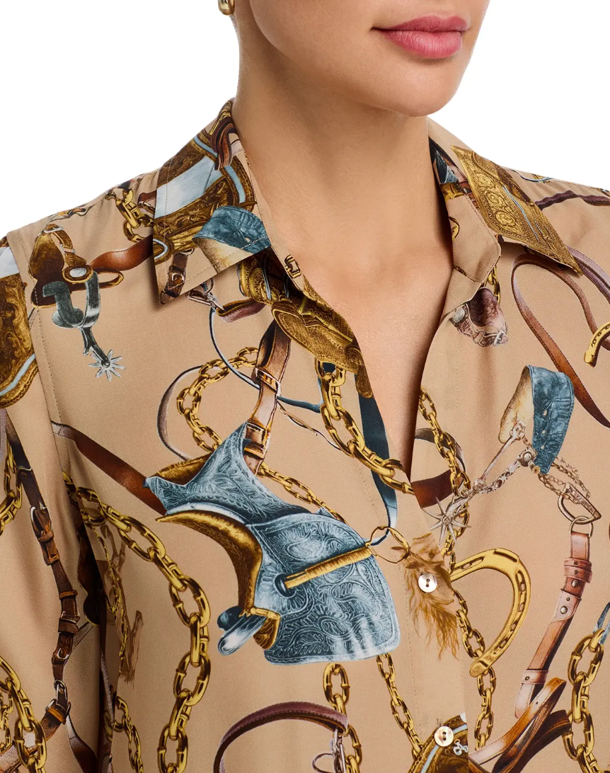 L'Agence Nina Silk Blouse in Dark Cappuccino Equestrian size XS